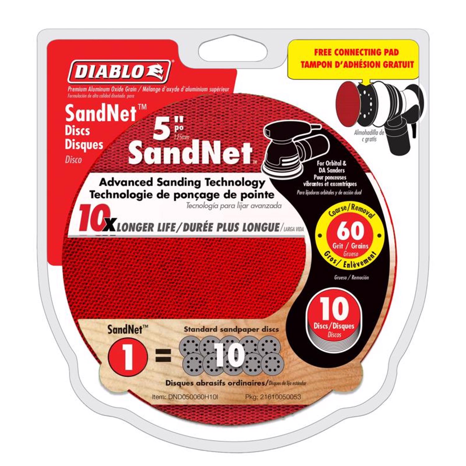 Photo 1 of Diablo SandNet 5 in. Ceramic Blend Hook and Lock Sanding Disc 60 Grit Coarse 10 pk