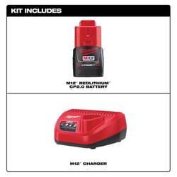 Milwaukee M12 RedLithium CP 2 Ah Lithium-Ion Battery and Charger 2 pc