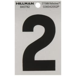Hillman 3 in. Reflective Black Vinyl Self-Adhesive Number 2 1 pc
