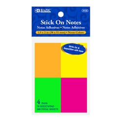 Bazic Products 2 in. W X 1.5 in. L Assorted Neon Sticky Notes 4 pad