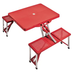 Picnic Time Oniva Steel Red 53 in. Square Foldable Picnic Table