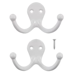 Ace 1-3/4 in. L White White Metal Small Double Garment Hook 2 pk