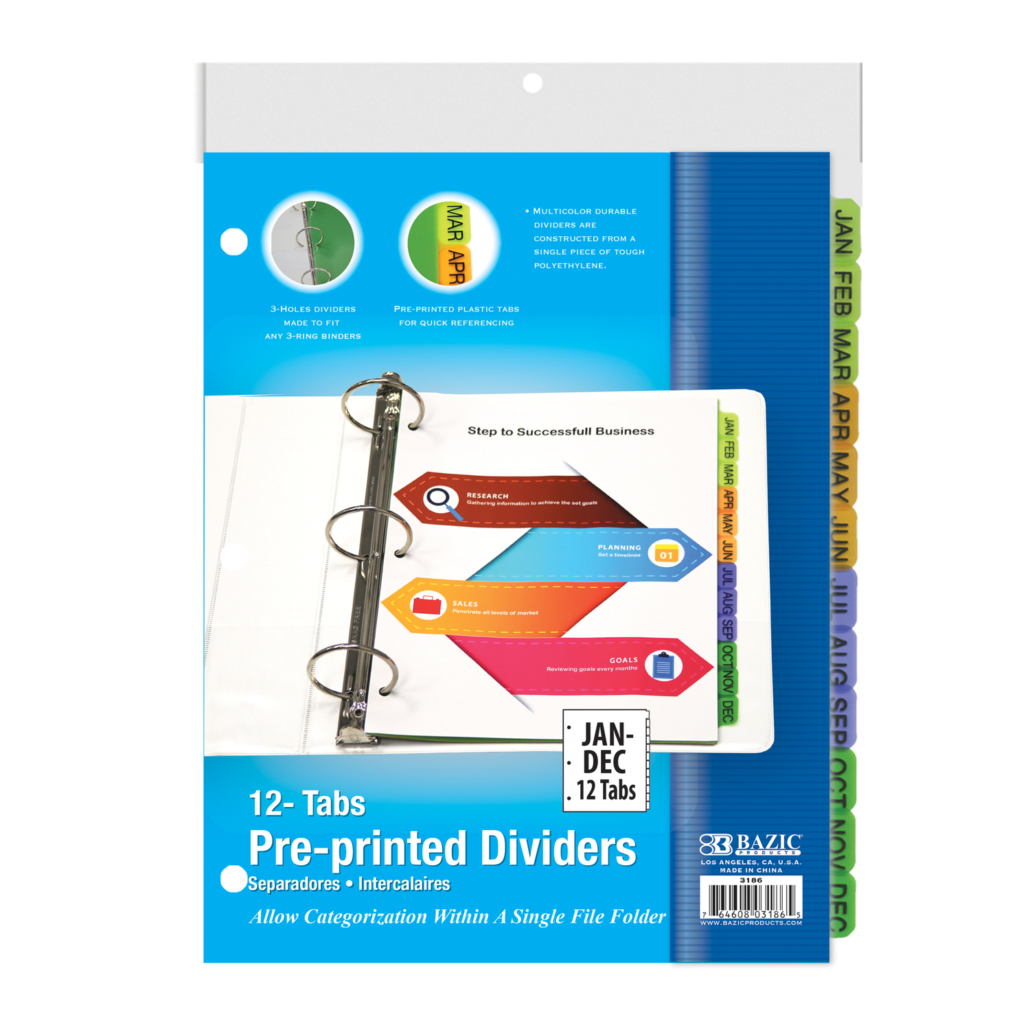 Photo 1 of Bazic Products Multicolored Binder Dividers 3 pk