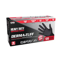 SAS Safety Derma-Tuff Nitrile Disposable Gloves Medium Black Powder Free 120 pk