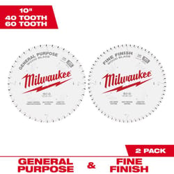 Milwaukee 10 in. D X 5/8 in. Tungsten Carbide Circular Saw Blade 40&60 teeth 2 pk