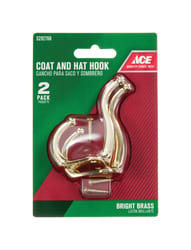 Ace 3 in. L Bright Brass Gold Brass Small Coat and Hat Hook 2 pk