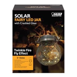 Feit Solar Fixtures 5 in. Solar Power Glass Round Bronze Crackle Jar w/Fairy Lights
