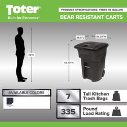 Toter Bear Tough 96 gal Black Plastic Wheeled Trash Can Lid Included Animal Proof/Animal Resistant