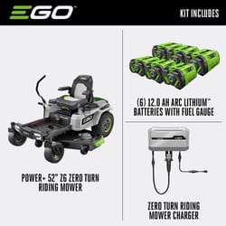 EGO Power+ Z6 ZT5207L 52 in. 56 V Battery Zero Turn Riding Mower Kit (Battery &amp; Charger) W/ SIX 12.0 AH BATTERIES