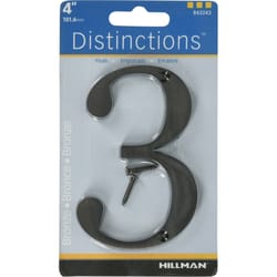 HILLMAN Distinctions 4 in. Bronze Zinc Die-Cast Screw-On Number 3 1 pc