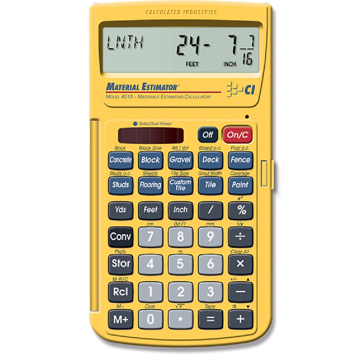 Photo 1 of Calculated Industries Material Estimator Yellow 11 digit Solar Powered Material Estimator Calculator