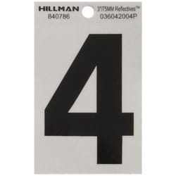 Hillman 3 in. Reflective Black Vinyl Self-Adhesive Number 4 1 pc