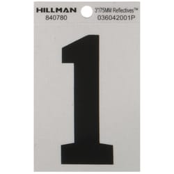 Hillman 3 in. Reflective Black Vinyl Self-Adhesive Number 1 1 pc