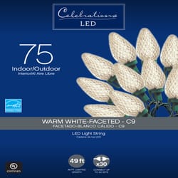 庆祝LED C9透明/暖白75 ct串圣诞灯49英尺.