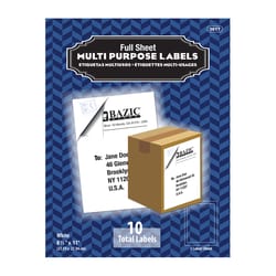 Bazic Products 11 in. H X 8-1/2 in. W Rectangle White Multipurpose Label 10 pk