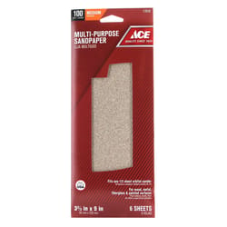 Ace 9 in. L X 3-2/3 in. W 100 Grit Aluminum Oxide Sandpaper 6 pk