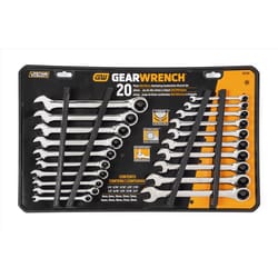 GEARWRENCH 12 Point Metric and SAE Ratcheting Combination Wrench Set 20 pc