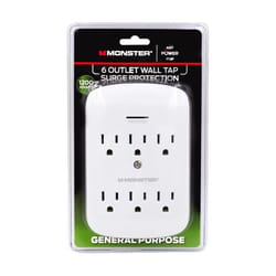 Monster Just Power it Up 0 ft. L 6 outlets Wall Tap Surge Protector White 1200 J