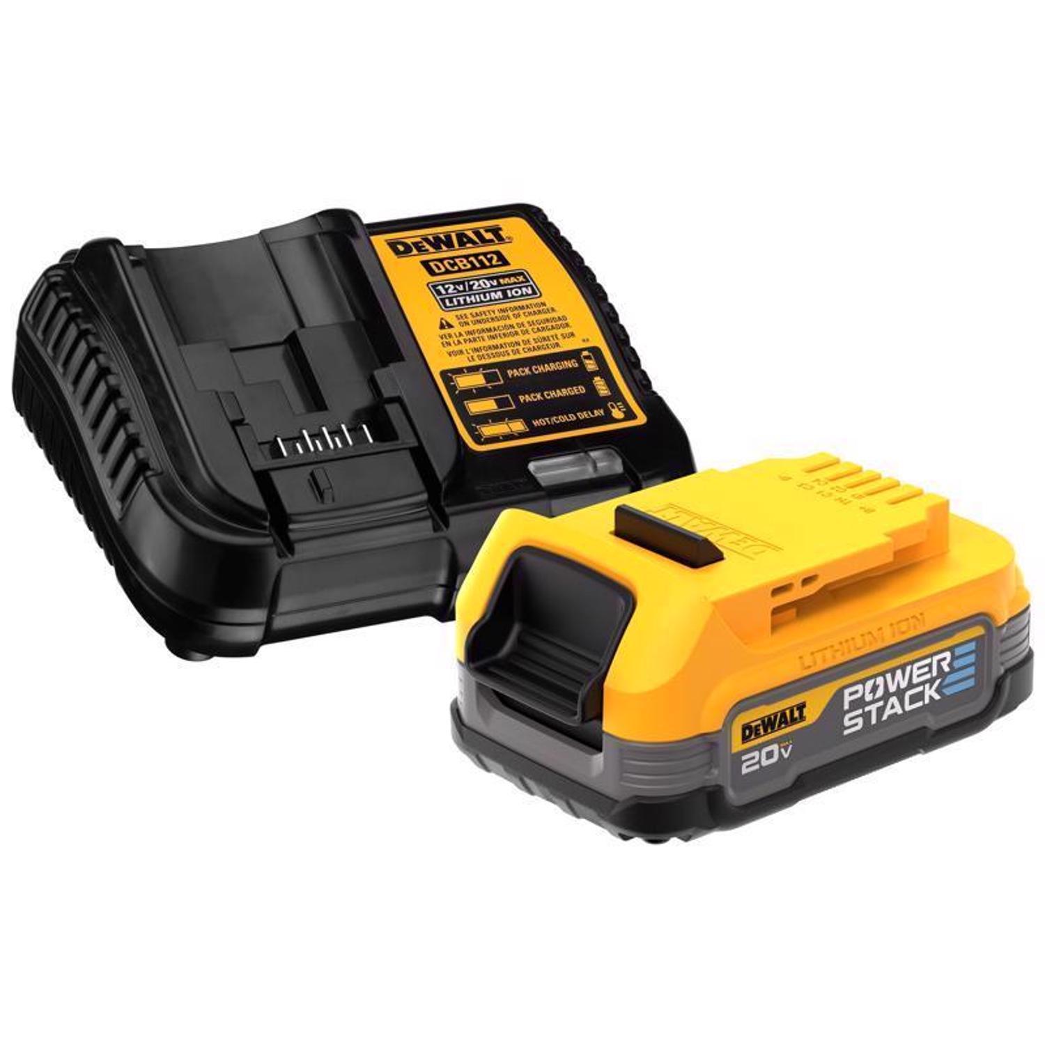 Photo 1 of **MISSING BATTERY***DeWalt 20V MAX POWERSTACK Lithium-Ion Compact Battery and Charger Starter Kit 2 pc