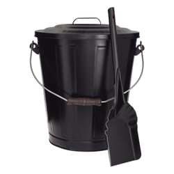 Imperial Black Powder Coated Steel Ash Container and Shovel Set