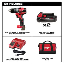 Milwaukee M18 18 V 1/2 in. Brushless Cordless Compact Drill Kit (Battery &amp; Charger)