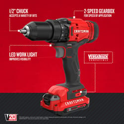 Craftsman V20 1/2 in. Brushed Cordless Drill Kit (Battery & Charger)