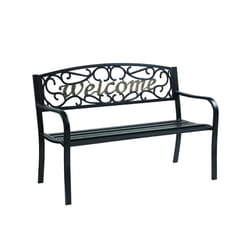 Living Accents Black Steel Welcome Park Bench 33.5 in. H X 50.5 in. L X 23.5 in. D