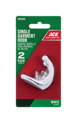Ace 1-3/4 in. L White Metal Medium Single Garment Hook 2 pk