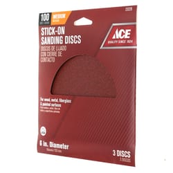 Ace 6 in. Aluminum Oxide Adhesive Sanding Disc 100 Grit Medium 3 pk