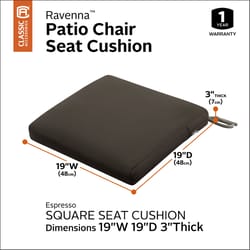 Classic Accessories Ravenna Espresso Polyester Seat Cushion 3 in. H X 19 in. W X 19 in. L