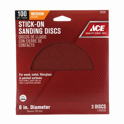Ace 6 in. Aluminum Oxide Adhesive Sanding Disc 100 Grit Medium 3 pk