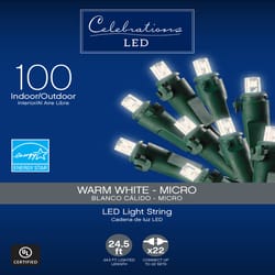 庆祝LED Micro/5mm透明/暖白100 ct串圣诞灯24.75 ft.