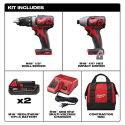 Milwaukee M18 Cordless Brushed 2 Tool Drill/Driver and Impact Driver Kit