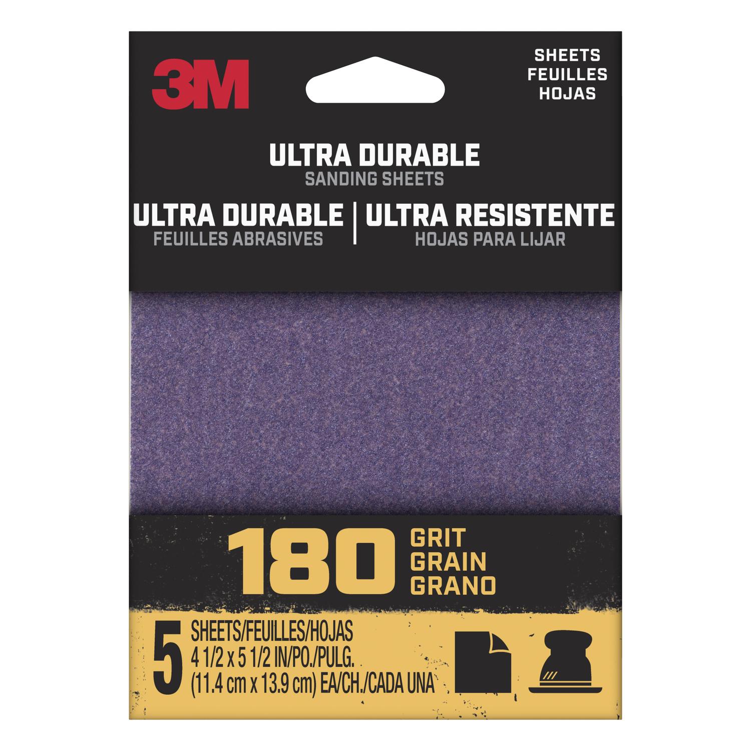 Photo 1 of 5- 3M Ultra Durable 5.5 in. L x 4.5 in. W 180 Grit Aluminum Oxide Sanding Sheet 5 pk