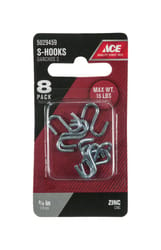 Ace Small Zinc-Plated Silver Steel 0.75 in. L S-Hook 15 lb 8 pk