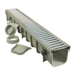 NDS Pro Series 39-3/8 in. Galvanized Light Gray Rectangle Steel Channel Grate and Drain Kit