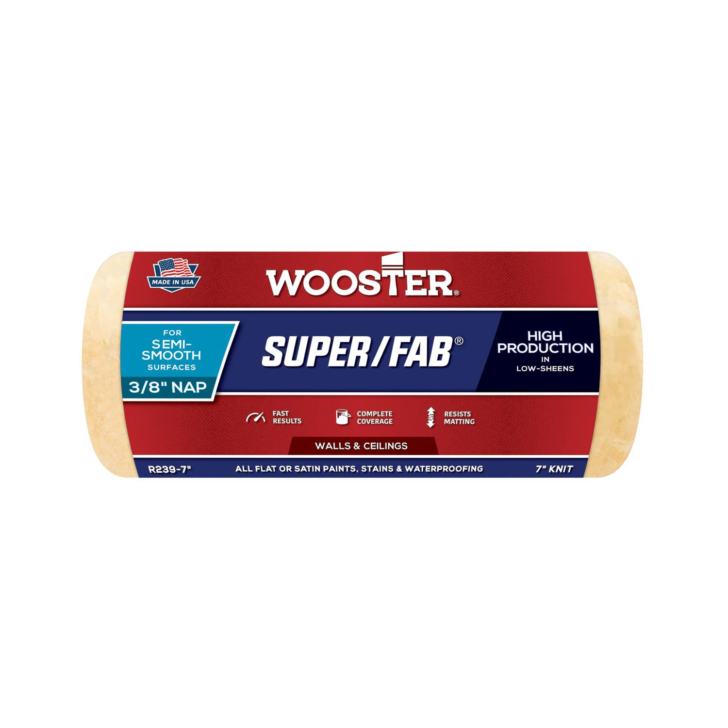 Photo 1 of 2 Wooster Super/Fab Fabric 7 in. W X 3/8 in. Regular Paint Roller Cover 1 pk