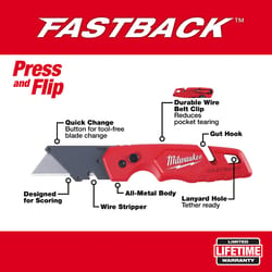 Milwaukee Fastback 7-1/4 in. Press and Flip Folding Utility Knife Red 1 pc