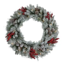 Celebrations Home 30 in. D LED Prelit Warm White Mixed Pine and Berry Wreath