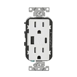 Leviton Decora 15 amps 125 V Type A/C Duplex White Outlet and USB Charger 5-15R 1 pk