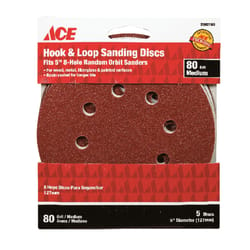 Ace 5 in. Aluminum Oxide Hook and Loop Sanding Disc 80 Grit Medium 5 pk
