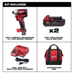 Milwaukee M18 18 V 1/4 in. Cordless Brushless Compact Impact Driver Kit (Battery & Charger)