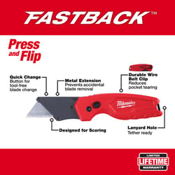 Milwaukee Fastback 6.15 in. Press and Flip Folding Compact Utility Knife Red 1 pc
