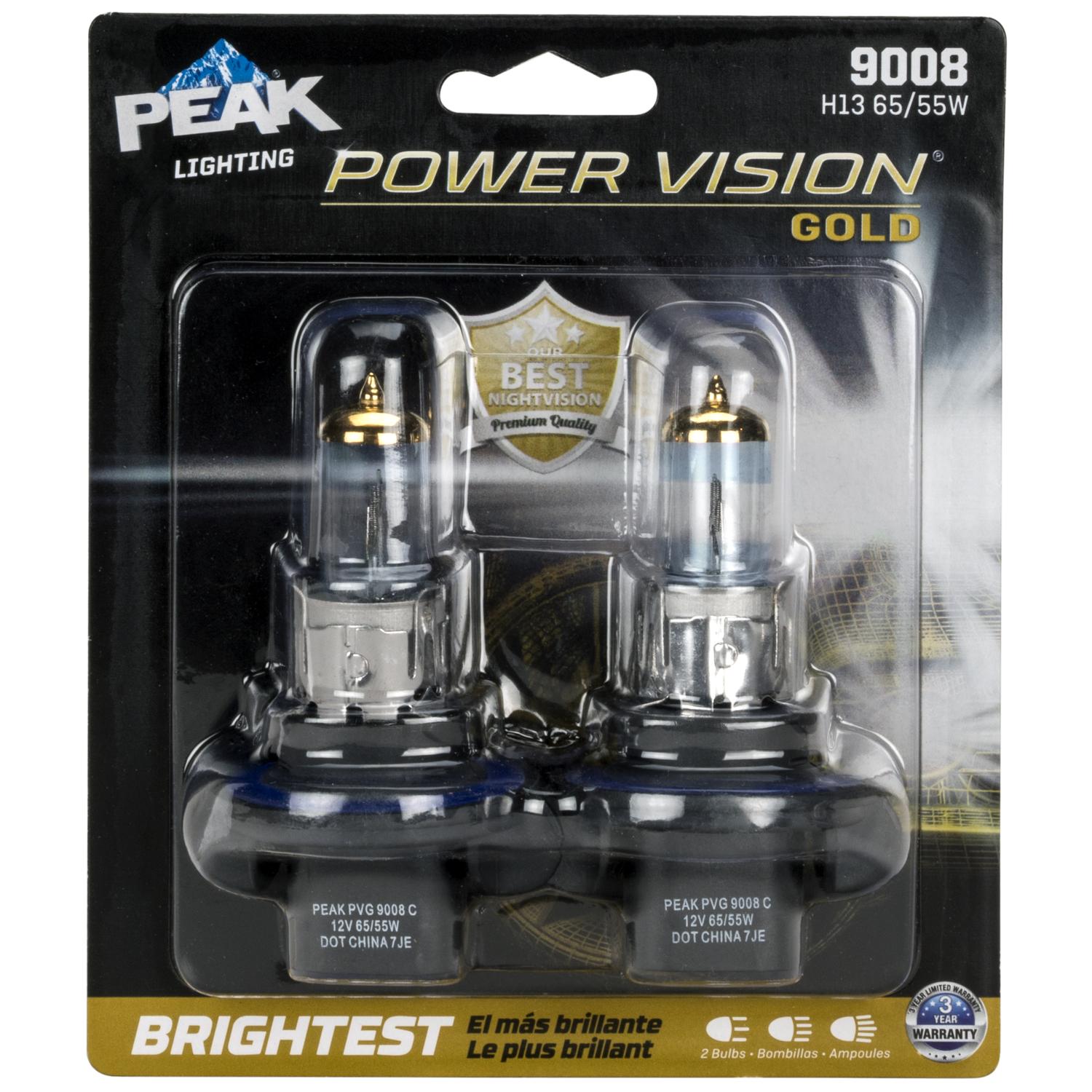 Photo 1 of Peak Power Vision Gold Halogen High/Low Beam Automotive Bulb 9008 H13 65/55W