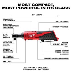 Milwaukee M12 12 V 3/8 in. Brushed Cordless Ratchet Tool Only