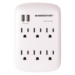 Monster Just Power It Up 0 ft. L 6 outlets Wall Tap Surge Protector w/USB White 1200 J