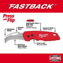 Milwaukee Fastback 7 in. Press and Flip Folding Pocket Knife Red 1 pk