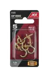 Ace Medium Polished Brass Green Brass 1.125 in. L Cup Hook 10 lb 5 pk