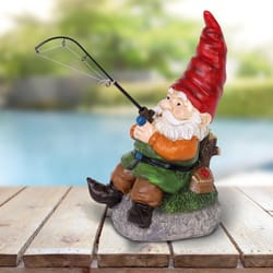 Exhart WindyWings Multicolored Resin 13 in. H Fishing Frank Gnome Statue