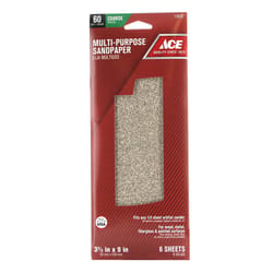 Ace 9 in. L X 3-2/3 in. W 60 Grit Aluminum Oxide Sandpaper 6 pk